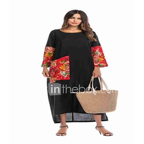 Dames A Lijn Jurk Kleurenblok Patchwork Print Maxi huismerk kopen in de aanbieding